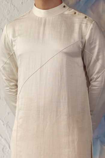 Shop_Jatin Malik_Ivory Linen Silk Kurta Set _at_Aza_Fashions