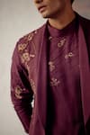 Buy_Jatin Malik_Wine Linen Silk Embroidered Floral Jacket And Kurta Set _Online_at_Aza_Fashions