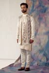 Buy_Jatin Malik_Ivory Linen Silk Embroidered Geometric Jacket And Kurta Set _at_Aza_Fashions