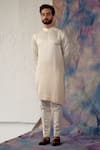 Shop_Jatin Malik_Ivory Linen Silk Embroidered Geometric Jacket And Kurta Set _at_Aza_Fashions