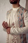 Shop_Jatin Malik_Ivory Linen Silk Embroidered Geometric Jacket And Kurta Set _Online_at_Aza_Fashions