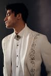 Shop_Jatin Malik_Ivory Suede Embroidered Geometric Tuxedo Pant Set _at_Aza_Fashions