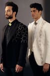 Buy_Jatin Malik_Ivory Suede Embroidered Geometric Tuxedo Pant Set _Online_at_Aza_Fashions