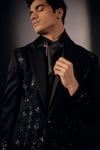 Jatin Malik_Black Linen Silk Sequin Embroidered Tuxedo Pant Set _Online_at_Aza_Fashions