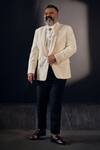 Buy_Jatin Malik_Cream Terry Rayon Double Lapel Collar Tuxedo Pant Set _at_Aza_Fashions