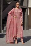 Buy_Jigar Mali_Pink Organza, Dupion Silk Floral Round Embroidered Kurta Set_at_Aza_Fashions