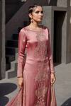 Jigar Mali_Pink Organza, Dupion Silk Floral Round Embroidered Kurta Set_Online_at_Aza_Fashions