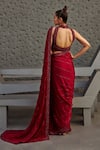 Jigar Mali_Red Butterfly Net Embroidery Cutdana Halter Neck Saree With Blouse _Online_at_Aza_Fashions