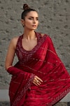 Shop_Jigar Mali_Red Butterfly Net Embroidery Cutdana Halter Neck Saree With Blouse _at_Aza_Fashions