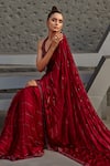 Shop_Jigar Mali_Red Butterfly Net Embroidery Cutdana Halter Neck Saree With Blouse _Online_at_Aza_Fashions