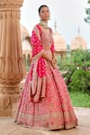 Buy_Jigar Mali_Fuchsia Banarsi Embroidery Cutdana Leaf Neck Bridal Lehenga Set  _at_Aza_Fashions