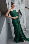 Buy_Jigar Mali_Green Butterfly Net Embroidery Sequin Scallop Neck Saree With Blouse _at_Aza_Fashions