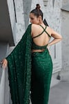 Jigar Mali_Green Butterfly Net Embroidery Sequin Scallop Neck Saree With Blouse _Online_at_Aza_Fashions