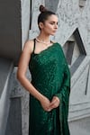 Buy_Jigar Mali_Green Butterfly Net Embroidery Sequin Scallop Neck Saree With Blouse _Online_at_Aza_Fashions