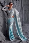 Buy_Jigar Mali_Blue Butterfly Net Embroidery Sequin Deep V Neck Ombre Saree With Blouse _at_Aza_Fashions