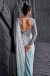 Shop_Jigar Mali_Blue Butterfly Net Embroidery Sequin Deep V Neck Ombre Saree With Blouse _at_Aza_Fashions