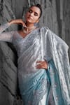 Buy_Jigar Mali_Blue Butterfly Net Ombre Saree With Embroidered Blouse_Online_at_Aza_Fashions