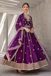 Shop_Jigar Mali_Purple Chanderi Embroidery Dori Deep V Neck Anarkali Set _at_Aza_Fashions