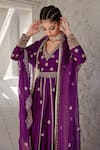 Shop_Jigar Mali_Purple Chanderi Embroidery Dori Deep V Neck Anarkali Set _Online_at_Aza_Fashions