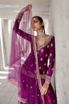 Shop_Jigar Mali_Purple Chanderi Embroidery Dori Sweetheart Neck Kurta Sharara Set _at_Aza_Fashions