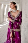 Shop_Jigar Mali_Purple Chanderi Embroidery Dori Sweetheart Neck Kurta Sharara Set _Online_at_Aza_Fashions