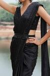 Jigar Mali_Black Blouse Butterfly Net, Lining Shantoon, Saree Pure Embellished With _Online_at_Aza_Fashions