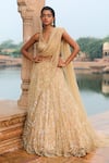 Buy_Jigar Mali_Gold Butterfly Net Woven And Embellished Lehenga & Draped Blouse Set  _at_Aza_Fashions