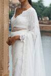 Jigar Mali_White Saree Butterfly Net Woven And Embellished Bead Plunge V Neck With Blouse _Online_at_Aza_Fashions