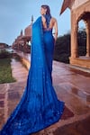 Jigar Mali_Blue Saree Pure Satin Woven And Embellished Sequin & Cutdana Work With Blouse _Online_at_Aza_Fashions