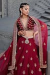 Buy_Jigar Mali_Red Organza, Chanderi Dori, Floral, Sequin V Neck Lehenga Set _Online_at_Aza_Fashions
