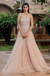 Buy_Jigar Mali_Pink Butterfly Net Woven And Embellished Sequin & Cutdana Work Flared Gown _at_Aza_Fashions