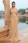 Buy Jigar Mali Beige Butterfly Net, Lining Satin Bead, Sequin And Embellished Mermaid Gown at Aza Fashions Buy_Jigar Mali_Beige Butterfly Net, Lining Satin Bead, Sequin And Embellished Mermaid Gown _at_Aza_Fashions