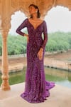 Buy Jigar Mali Purple Butterfly Net, Lining Shantoon Bead, Sequin And Embellished Trail Gown at Aza Fashions Buy_Jigar Mali_Purple Butterfly Net, Lining Shantoon Bead, Sequin And Embellished Trail Gown _at_Aza_Fashions