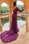 Shop Jigar Mali Purple Butterfly Net, Lining Shantoon Bead, Sequin And Embellished Trail Gown at Aza Fashions Shop_Jigar Mali_Purple Butterfly Net, Lining Shantoon Bead, Sequin And Embellished Trail Gown _at_Aza_Fashions