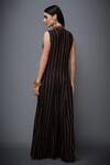 Shop_RI.Ritu Kumar_Black Georgette, Viscose Band Collar Striped Flared Jumpsuit _at_Aza_Fashions