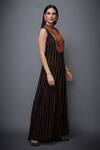 RI.Ritu Kumar_Black Georgette, Viscose Band Collar Striped Flared Jumpsuit _Online_at_Aza_Fashions