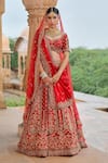 Buy_Jigar Mali_Red Raw Silk Woven And Embroidered Zardozi & Aari Bridal Lehenga Set  _at_Aza_Fashions