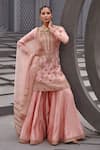 Buy_Jigar Mali_Pink Organza, Chanderi Dori, Floral, Aari Sweetheart Neck Kurta Sharara Set _at_Aza_Fashions