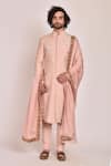Buy_Jatin Malik_Pink Slub Silk Embroidered Sherwani Set _at_Aza_Fashions