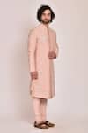 Jatin Malik_Pink Slub Silk Embroidered Sherwani Set _Online_at_Aza_Fashions