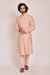 Buy_Jatin Malik_Pink Slub Silk Embroidered Sherwani Set _Online_at_Aza_Fashions