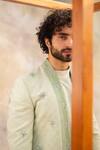 Shop_Jatin Malik_Blue Cotton , Slub Embroidered Jacket And Kurta Set _Online_at_Aza_Fashions