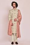 Buy_Jatin Malik_Blue Slub Silk Embroidered Sherwani Set _at_Aza_Fashions