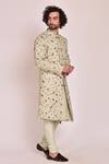 Jatin Malik_Blue Slub Silk Embroidered Sherwani Set _Online_at_Aza_Fashions