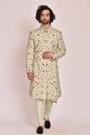Buy_Jatin Malik_Blue Slub Silk Embroidered Sherwani Set _Online_at_Aza_Fashions