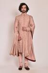 Buy_Jatin Malik_Peach Slub Silk Embroidered Sherwani Set _at_Aza_Fashions