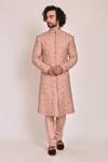 Jatin Malik_Peach Slub Silk Embroidered Sherwani Set _Online_at_Aza_Fashions