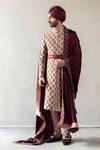 Buy_Jatin Malik_Peach Slub Silk Embroidered Sherwani Set _at_Aza_Fashions
