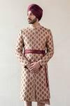 Jatin Malik_Peach Slub Silk Embroidered Sherwani Set _Online_at_Aza_Fashions