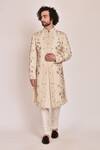 Jatin Malik_White Linen Silk Embroidered Sherwani Set _Online_at_Aza_Fashions